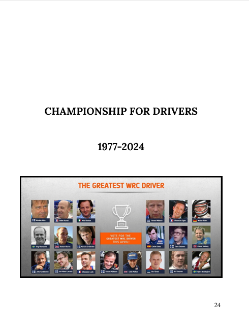 WORLD RALLY CHAMPIONSHIP - ALL DRIVERS' AND CONSTRUCTORS' CHAMPIONS