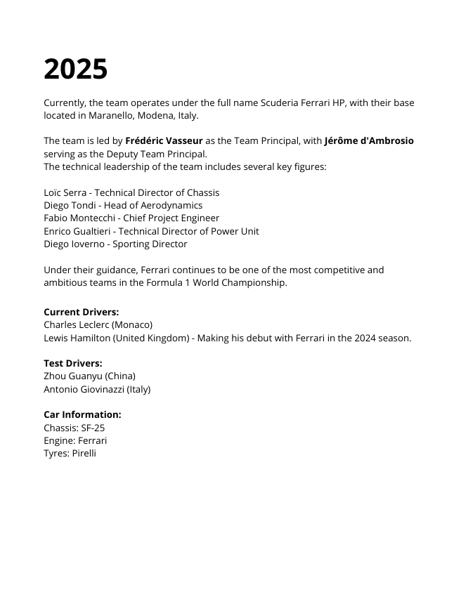 Scuderia Ferrari F1 2000 to 2005