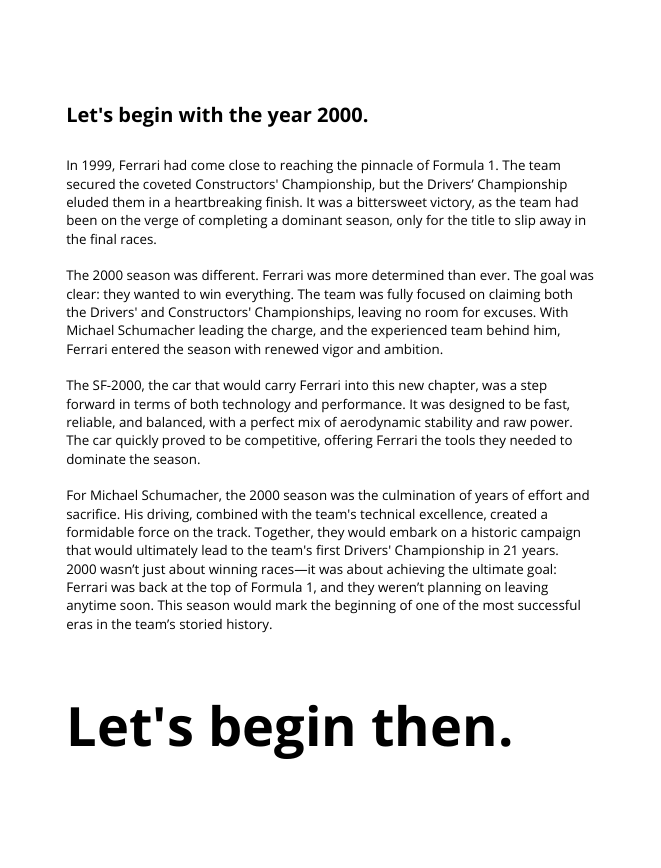 Scuderia Ferrari F1 2000 to 2005