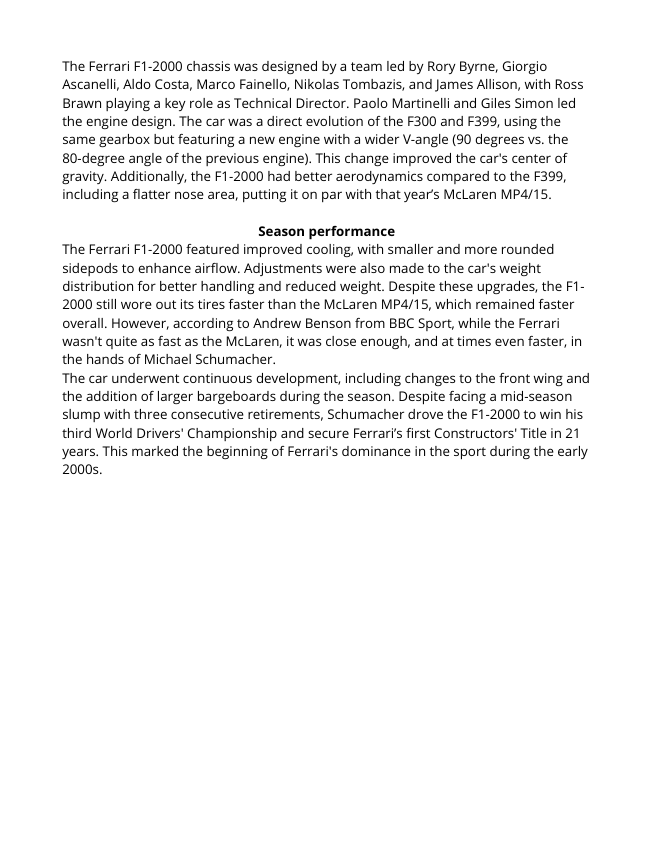 Scuderia Ferrari F1 2000 to 2005